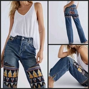 𝅺NEW! FREE PEOPLE, WE THE FREE Rocky Mountain Straight Leg Boho Jeans 27.